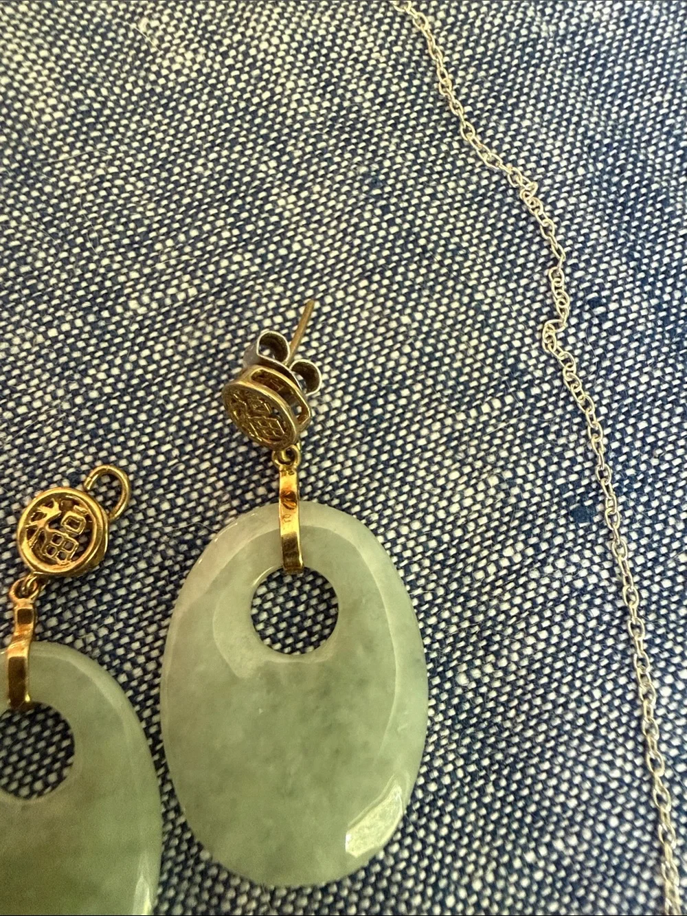 ✨ Unique Find! Vintage 14K Gold Bi Oval Jadeite 3-Piece Estate
